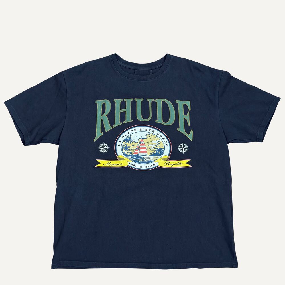 Rhude Monaco Regatta French Riviera La Plage D'Eze Beach Tee Black L Men's